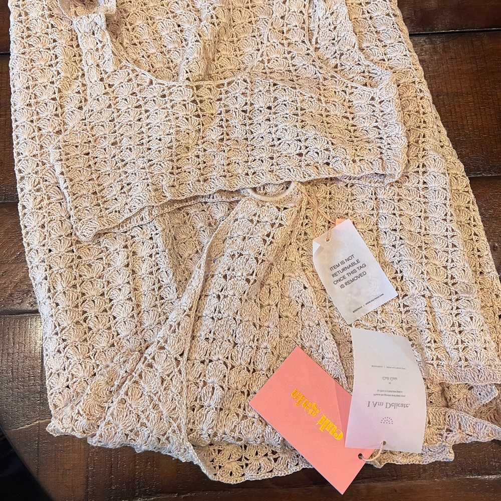 cult gaia beige crochet cutout dress - Picture 4 of 4